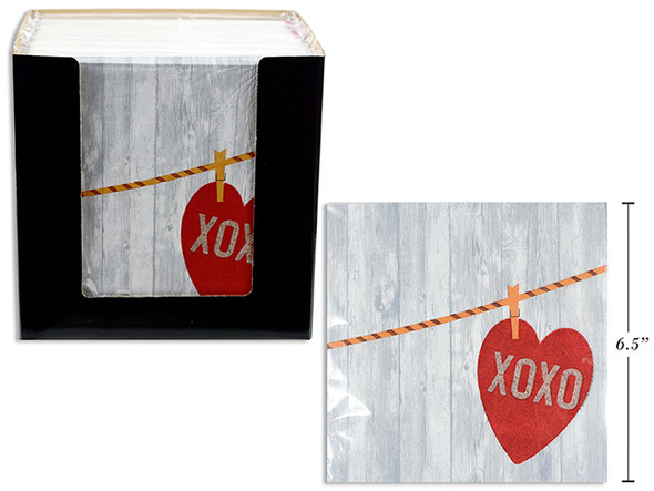 16ct V'tine Luncheon Napkin in Display. 6.5in x 6.5in. 2-ply Napkin. 12/Dsp.