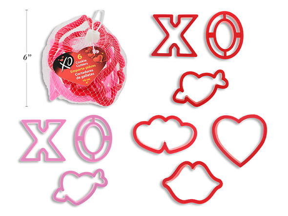 6pk 4in Vtine Cookie Cutters in Net Bag. 6 Asst.Styles/Pack. Cht.