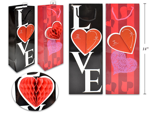 Vtine Glossy HoneyComb Heart Giftbag - Bottle. Glossy Finish w/ PP Handle.