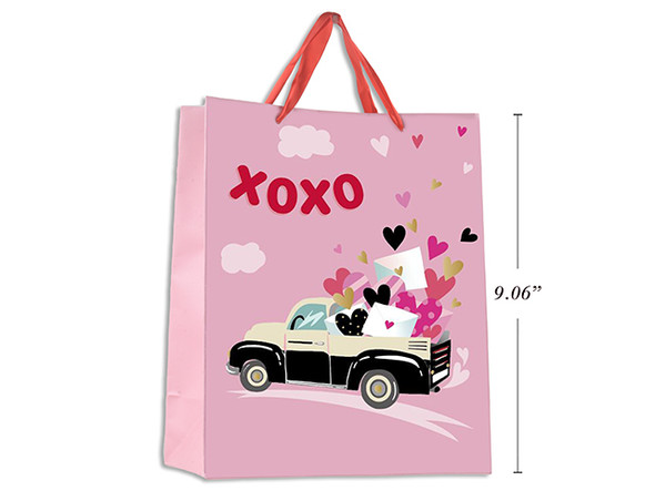 V'tine Matte w/Foil Love Truck Giftbag - Medium. Ribbon Handle.