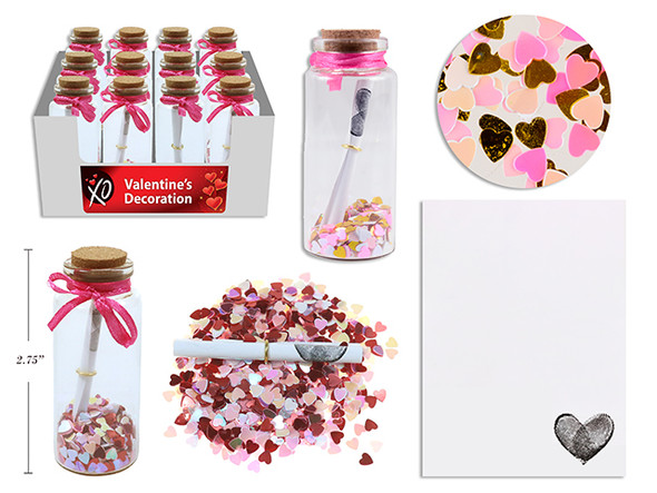 2.75in Letter in a Bottle w/Heart Confetti. 2 Asst.Styles. 12/Dsp.