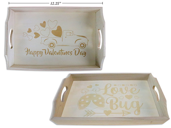 12.25in V'tine Decor Your Own Wooden Serving Tray w/Handles. 2 Asst.Styles. Cht. English Only