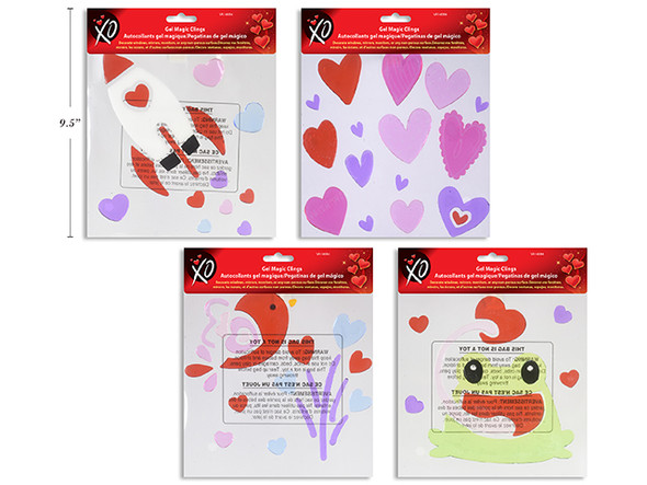 Valentine Gel Clings. Sheet Size: 7.5in x 7.5in. 4 Asst.Styles. pbh.