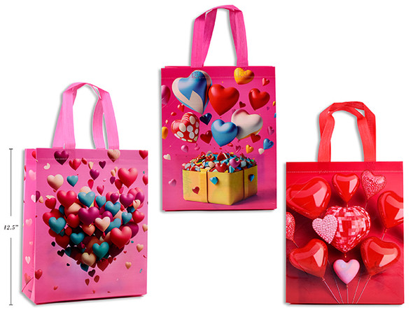 12.5in x 10in Heart Non-Woven Bag. 3 Asst.Styles. Cht.