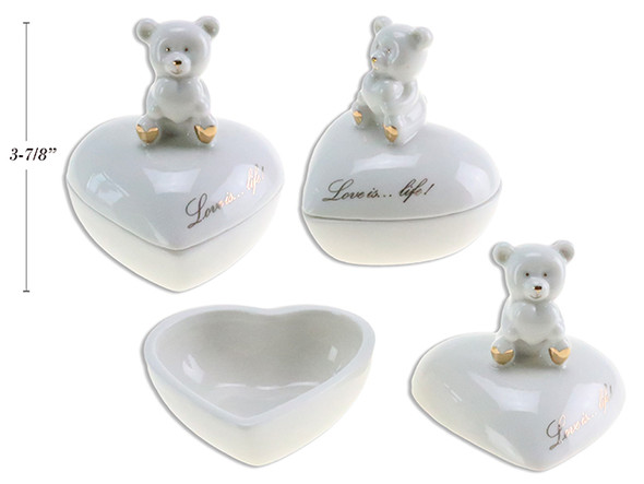 3-7/8in Ceramic White Bear w/Gold Accent Jewelry Box.