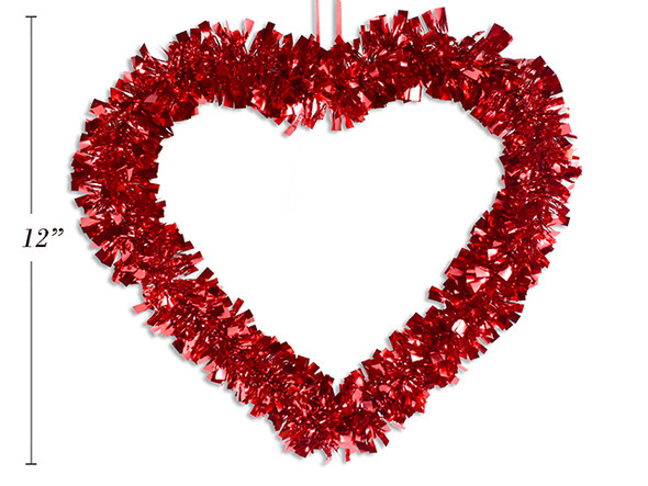 13.6in Tinsel Valentine Heart Wreath, Red Colour Only. Cht