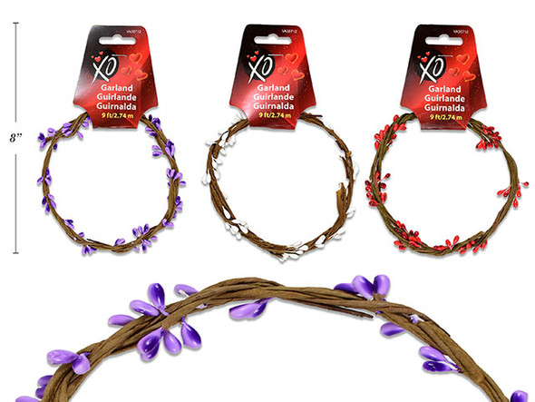 9ft (2.74m) Pearlized Berry Garland. 3 Asst.Colours. Wrap Header.