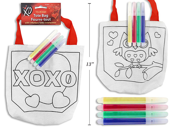 12in Craft Vtine Tote Bag w/4 Markers. 2 Asst. Bag Size: 8.15in (W) x 8.1in (H). h/c