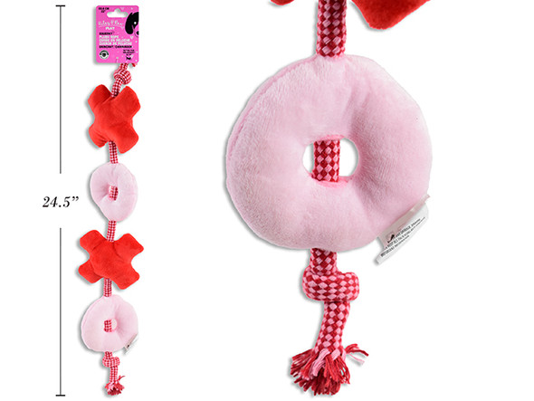 22in x 3.8in Squeaker Plush XOXO Rope Dog Toy. Cht.