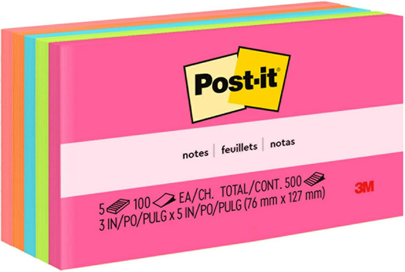 Post-it Notes 3"x 5" Assorted Bright Colors (Cape Town Collection) 5Pk
