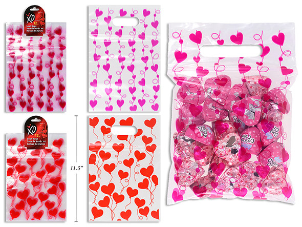 12pk 9in x 6.25in V'tine Zipper Loot Bag. 2 Asst.Styles. Wrap Header.