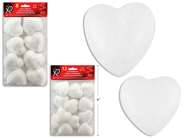 Craft Foam Heart Assortments. 2 Asst.: 12pk 1-7/8in / 8pk 2-3/8in. Pbh.