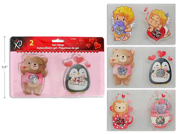 2pk V'tine Confetti Gel Cling. 3 Asst. pbh.