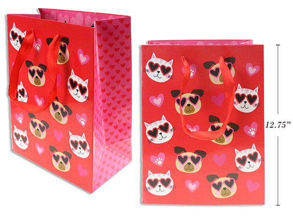 V'tine Glossy Dog & Cat Giftbag - Large. Glossy Finish w/Satin Handle.