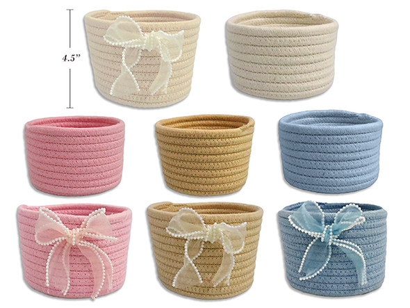 Set/2 Woven Basket w/Pearl Organza Ribbon. 3 Asst.Colours. Cht.