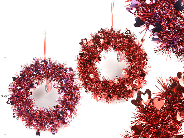 9.25in Valentine's Die-cut Tinsel Wreath 2 Asst.Styles. Cht