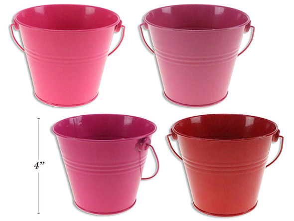 4.75in(TD) x 4in(H) V'tine Tin Pail w/Handle. 3-1/8in(BD). 4 Asst.Colours.