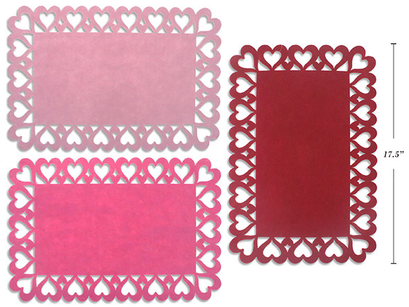 17.5in x 11.8in Die-Cut Heart Rectangular Felt Placemat. 3 Asst.Colours. Cht.