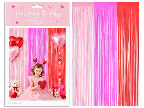 78.7in x 39.4in V'tine Foil Fringe Curtain. Polybag w/Insert.
