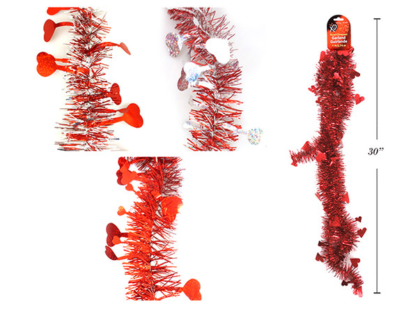 9ft x 2ply Heart Holographic Tinsel Garland. 3in Tips. 3 Asst.Styles. h/c