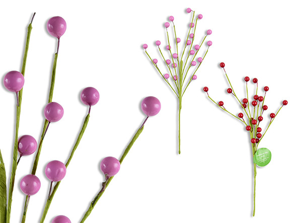 12in 8-Stems Foam Berries Branch. 2 Cols: Red / Pink.Cht.