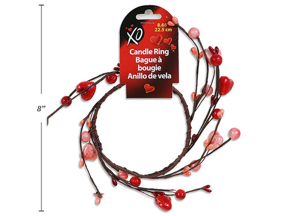 8.66in V'tine Heart w/Berry Candle Ring. 3.94in Inside Dia. Wrap Header.