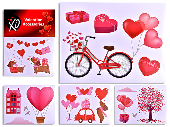 3-Sheets V'tine Decorative Wall Stickers. Sheet Size 10.4in x 13.5in. 2 Asst. Polybag w/Insert.