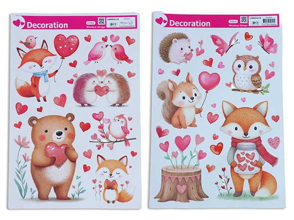 Glitter V'tine Pastel Watercolour Window Clings. 2 Asst.Styles. Sheet Size: 15..75in x 10.4in.