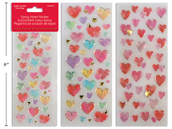 V'tine Heart Epoxy Sticker. 2 Asst.Styles. Pbh.