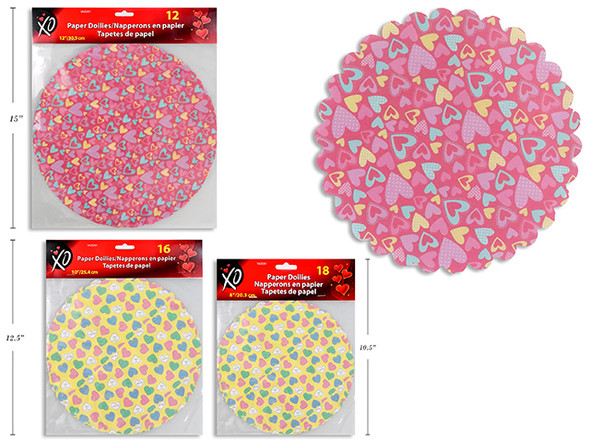 Valentines Grease Proof Paper Doilies Assortment. 18pcs 8in/16pcs 10in/12pcs 12in. Pbh