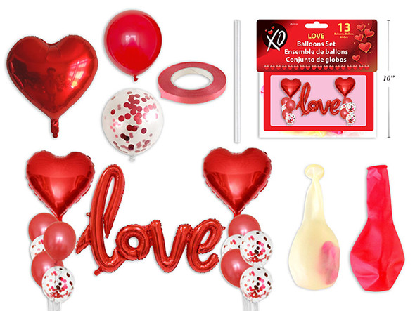 13pcs V'tine 'LOVE' Balloons Set. Polybag w/Insert. English Only