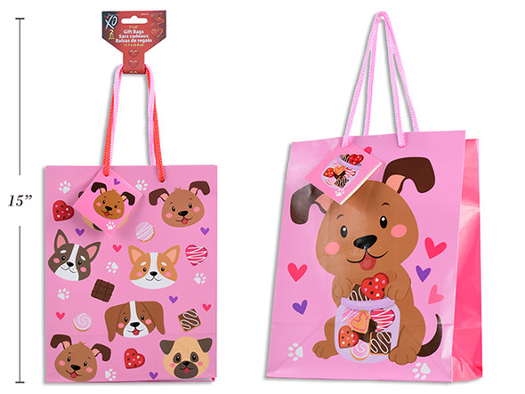 2pk Glossy Dog w/Cookies Giftbag - Medium. PP Handle. 2 Asst.Styles. Wrap Header.