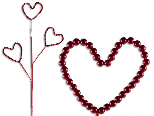 27.4in 3-Stems Beaded Heart Stem Pick. Heart Size: 3.5in x 3.5in. Cht.