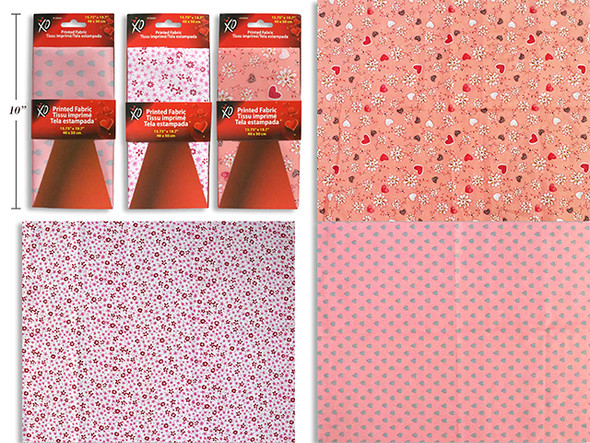 15.75in x 19.7in V'tine Printed Craft Fabric. 3 Asst.Styles. T.o.c.