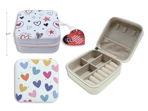 3.86in x 1.97in Printed Heart Jewelry Organizer Case. 2 Asst.