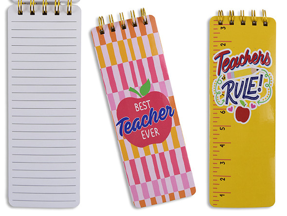 100-Shts (200 Pgs) 8.46in x 3in Spiral Teachers Double Side Lined Notebook. 2 Asst.Styles. pbh.