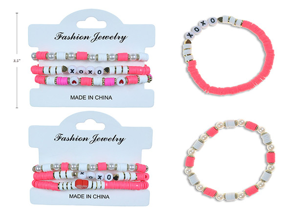 3pk V'tine Beaded Stretchable Bracelet. 3 Styles/Pack. T.o.c.