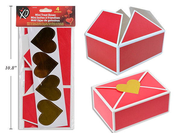 4pk Mini Treat Boxes w/8pcs Foil Heart Stickers. pbh.