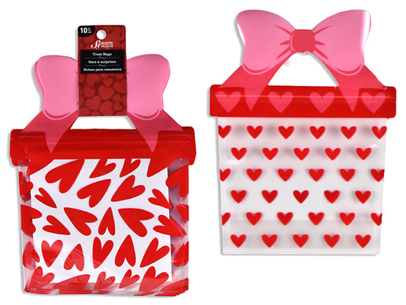 10pcs 9.8in x 7.5in V'tine Die-Cut Handle Zipper Treat Bags. 2 Asst.Styles. Wrap Header.
