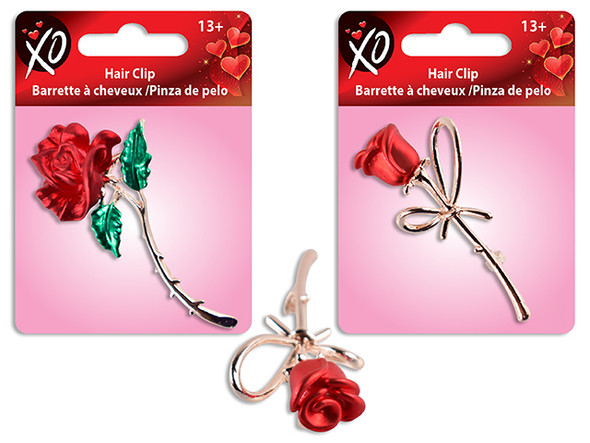 2.36in Metal Red Rose Brooch. 2 Asst.Styles. t.o.c.