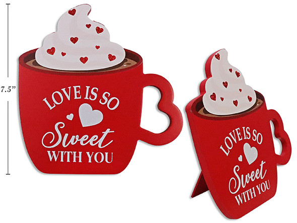 7.48in x 7.87in Die-Cut MDF Coffee Mug Tabletop Decor w/Stand. English Only