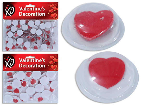 V'tine Heart Goggly Eyes. 2 Asst: 150pcs 10mm / 60pcs 15mm. Pbh.