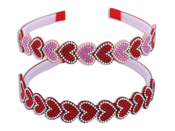 5.5in x 4.72in Sparkling Hearts Headband. 2 Cols: Red / Red+Pink. Wrap Header.