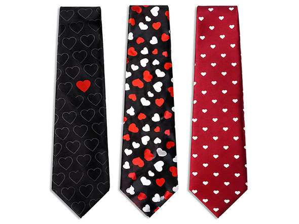 16.5in V'tine Printed Necktie. 3.5in(W). 3 Asst.Styles. h/c.