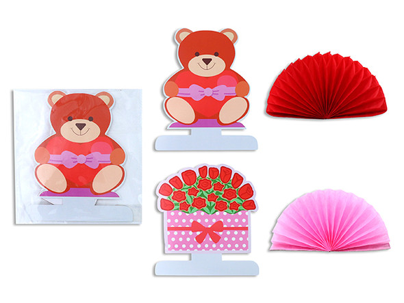 5.9in x 7.09in V'tine Tabletop Honeycomb Decoration. 2 Asst. Polybag w/Insert. English Only