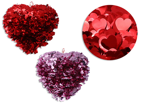 16.4in x 16.7in Jumbo Hanging Tinsel Heart w/ Die-Cut Hearts. Cht.
