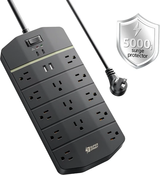 Power Strip Surge Protector 5000J, 6.5FT, 15A, PD 20W, 13 AC