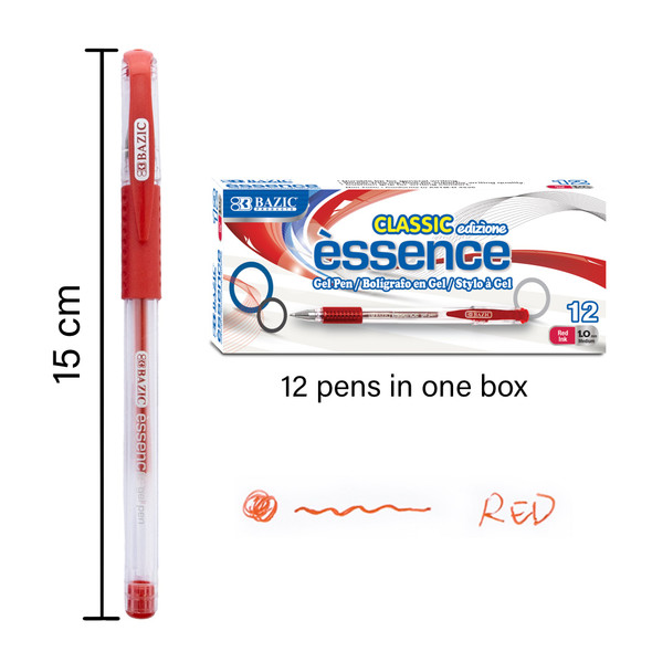 Essence Gel Pen w/Grip Red Ink/Medium Tip (Dozen)