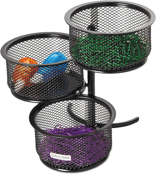 Desk Organizer Black/Wire Mesh (3-Tier Swivel Tower)