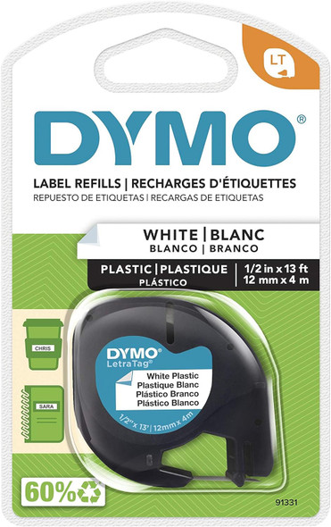 DYMO Letra Taq Labels Refill Plastic/White 1/2" x 13'